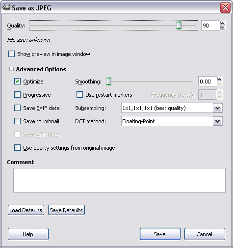gimp save jpg