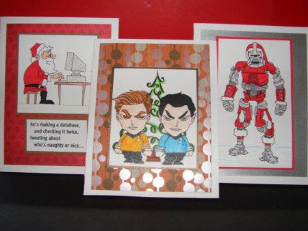 Set of 3 Computer Geek Star Trek Cyclon Chrismas Cards